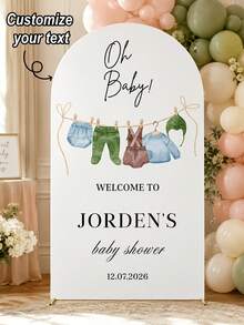 1pc Customized Elastic Arch Decor Fabric, Customizable Name And Date, Suitable For Baby Boy, Girl Or Gender Neutral Baby Shower Welcome Banner, Used For Baby Shower Photo Booth, Party Entrance And Celebration Backdrop Decoration - Multicolor - View 1