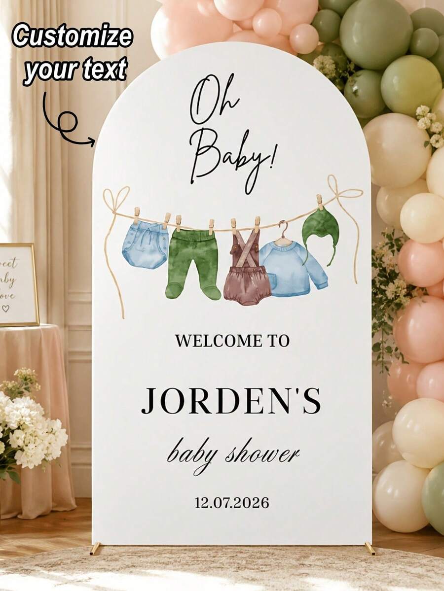 1pc Customized Elastic Arch Decor Fabric, Customizable Name And Date, Suitable For Baby Boy, Girl Or Gender Neutral Baby Shower Welcome Banner, Used For Baby Shower Photo Booth, Party Entrance And Celebration Backdrop Decoration - Multicolor - View 1
