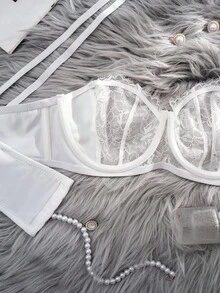 1pc Women's Lace Patchwork Underwire Thin Cup Side Closure Comfortable Bra - White - View 7