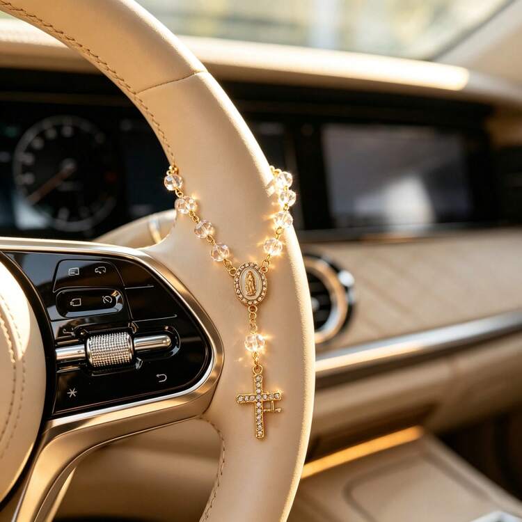 1 pc Liontin Salib Kristal Bunda Maria dengan Rhinestone, Ornamen Gantung Dekorasi Interior Mobil Elegan untuk Wanita, Dekorasi Universal untuk Setir Mobil, Spion Tengah dan Tas Tangan, Hadiah Gaya Religius Eksklusif untuk Keluarga dan Teman - B - View 3