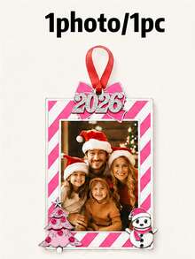 Custom Striped Frame Christmas Photo Ornament 2026, Personalized Tree Hanging Decor For Home Party, Festive Xmas Keepsake, Customized Holiday Photo Frame Ornament, Customizable Picture Christmas Gift For Family, Couples, Friends, Family Keepsake Gift - Style B - View 7