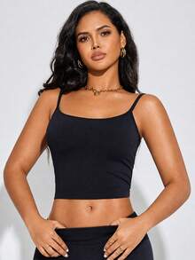Women's Black High Elastic Seamless Camisole Tank Top, Autumn Layering Innerwear - Black - View 2