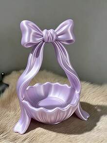 Cute Bow Jewelry Tray, Shiny Pearl Texture Ring & Earring Storage Dish, Bathroom Vanity Aesthetic Decor Organizer Box - Multicolor - View 11