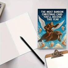 1pc Perfect Christmas Gift - Most Random Christmas Card, Featuring A Flying Bigfoot Riding On A Walrus's Back With Angelic Companions. Perfect For Quirky Friends, Family Or Colleagues Who Love Unique Holiday Humor JXJZ - Sets - View 4