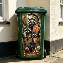 Waterproof Outdoor Trash Can Sticker, Removable Vinyl Decal, Funny Raccoon Dachshund Poodle Chihuahua Chicken Giraffe Sitting On Toilet Reading Newspaper Meme Pattern, Sidewalk Trash Can Home Yard Decor Gift - Animal-themed Trash Can Stickers - View 4