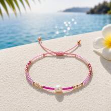 1PC Bohemian Minimalist Summer, Faux Pearl Beaded Bracelet, Adjustable Drawstring Friendship Bracelet, Birthday Gift - Multicolor - View 2