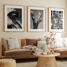 Set Of 3 Framed Canvas Wall Art, Black And White Canvas Posters, High Heels, Lips, And Perfume Prints, Ready To Hang, Home Decor Fashion Wall Art, Perfect Gift For Any Space - Multicolor - View 2