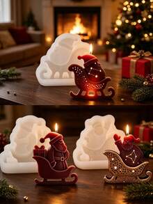 1PC Santa Claus Sleigh Aromatherapy Candle Silicone Mold, Christmas Santa On Sleigh Shape DIY Handmade Candle Plaster Ornament Mold, Holiday Craft Easy Release Silicone Mold - Santa Claus - View 5