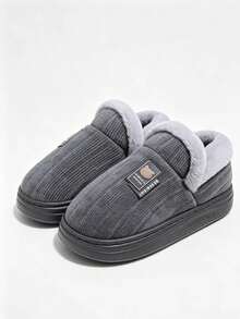 Men's Warm Padded Closed-Back Slippers For Home, Autumn/Winter - Grey - View 6