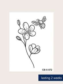 Herbal Juice Semi-Permanent Tattoo Sticker Minimalist Floral & Bee Design 14 Days Long Lasting Music Festival Party Gift Arm Shoulder Neck Collarbone Waist Abdomen Body Temporary Tattoo Sticker 1pc/Pack - Blue - View 9