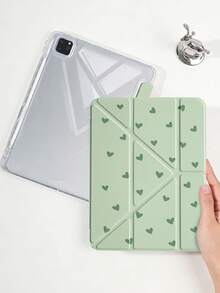 1件抹茶綠小愛心平板保護殼，適用於iPad Mini6/7/Air/Air2/9.7/10.2/10.5/10.9 (Air4-Air8)/Pro 11/10th Gen/A16/Pro 11 2024，彩繪圖案平板殼配透明壓克力背殼，三折支架，自動休眠/喚醒，內置筆槽，不含筆，部分機型附相機框 - 彩色 - 查看 4