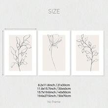 3Pcs Neutral Botanical Line Art Canvas Wall Art, Minimalist Floral Leaf Branch One‑Line Sketch Prints, Modern Boho Decor For Living Room, Bedroom, Kitchen, Beige Neutral Home Decoration, Posters & Prints, Frameless - 210 - View 3