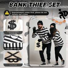 6Pcs Unisex Thief Costume Accessories Set, Couple Halloween Robber Outfit Beanie, Mask, Gloves, Neck Mask & Party Bag - Multicolor - View 4