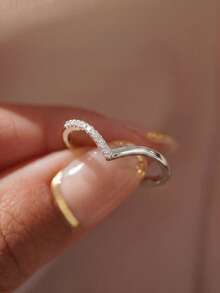 1pc Women's Minimalist V-Shaped Diamond Ring, Elegant Daily Wear Gift - V-shaped Single-sided Diamond Ring - View 6