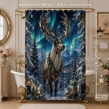 1pc/4pcs Aurora Deer Pattern Multi-Function Bathroom Decor Shower Curtain Set, Free 12 Hooks, Premium Holiday Atmosphere, Bathroom Mat, U-Shaped Floor Mat And Round Toilet Lid Cover, Suitable For All Occasions Decoration, Bathroom Set - Aurora Reindeer - View 11