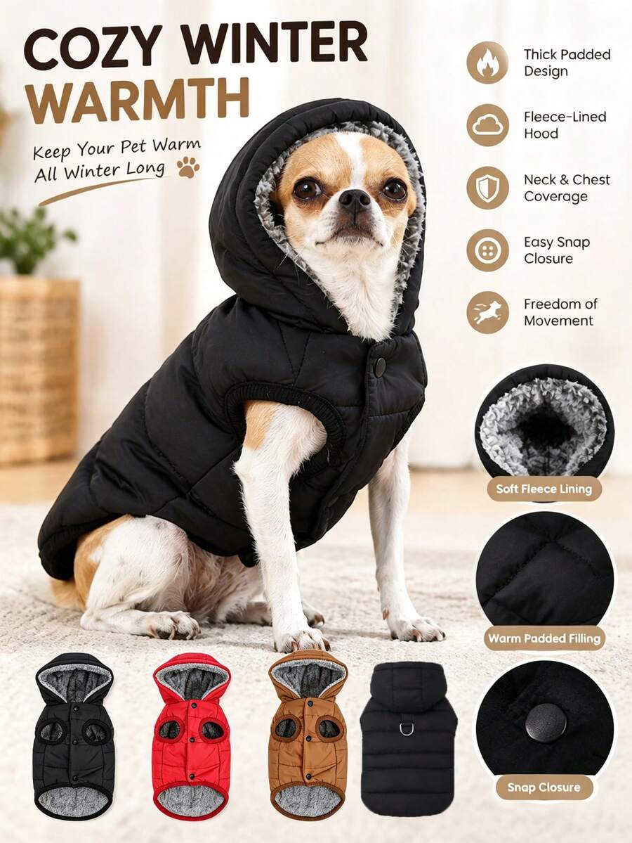 HOLAPET 1pc Autumn/Winter Fleece Pet Hoodie Jacket Thicken Warm Dogs Coat Outdoor Windproof Dog & Cat Clothes Suitable For Small Medium Dog