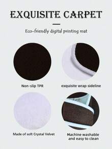 1pc Black Tableware Graffiti Kitchen Mat, 0.6mm Plush Velvet, Soft And Machine Washable, Suitable For Kitchens, Corridors, Bathrooms, Living Rooms, Outdoor Entrances, And Toilets, Usable Year-Round And Appropriate For Various Occasions. - Multicolor - View 8