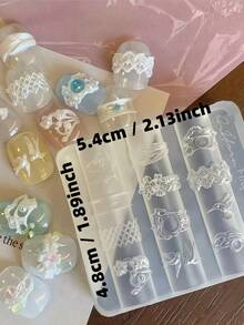قالب سيليكون DIY لفن الأظافر بزخرفة 3D من الدانتيل على شكل فراشة وصليب بإطار عتيق، 1 قطعة - شفاف - مشاهدة 12