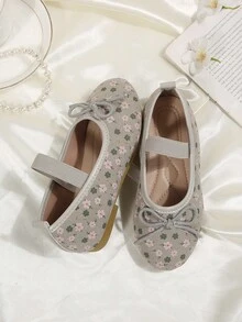 1 Pair Girls Grey Mary Jane Korean Style Ballet Polka Dot Bow Shallow Slip-On Soft Sole Driving Loafers - Grey - View 6