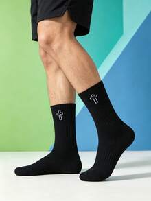 1/5/10/20 Pairs Men's Mid-Calf Socks, All Season Minimalist Black & White Striped Socks, Versatile Daily Wear - Multicolor - View 2