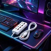 8 Port USB Fast Charging Station, 4 Type-C PD + 4 USB-A Multi-Port Power Hub (With Built-In Cables), Compact Desktop Charger, Space-Saving Charging Adapter, Can Charge Phones, Tablets And Other Electronic Devices Simultaneously - Multicolor - View 6