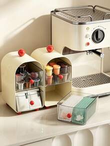 1PC2-Tier Coffee Capsule Storage Box, Cute Arch Shape Desktop Organizer With Pull-Out Drawers, Countertop Holder For Coffee Pods, Tea Bags & Beverage Packets, Multifunctional Kitchen & Coffee Bar Decor Rack For Home Coffee Station Christmas Gift - Multicolor - View 4