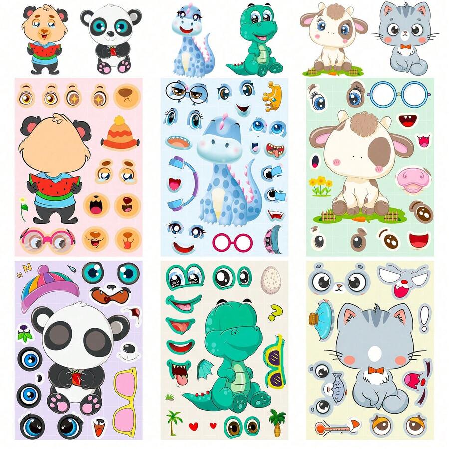 6 Lembar Stiker Puzzle DIY, Stiker Ekspresi Hewan Lucu, 12 Desain Stiker Berbeda, Cocok untuk Souvenir Pesta, Seni & Kerajinan, Perayaan Hari Raya, Hadiah Halloween, Musim Kembali ke Sekolah dan Lainnya. - MultiWarna - View 1