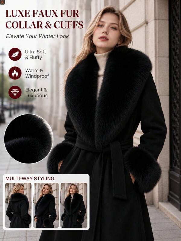 3PCS Women's Faux Fur Collar & Cuffs Set, Soft Warm Winter Plush Shawl Wrap, Luxury Coat Accessories, Animal Polyester Fiber, Elegant Fashion, Autumn/Winter Holiday Gift