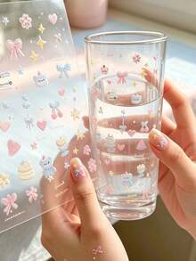 1pc/1set Ins Style Girly Laser Decorative Stickers, Transparent Base, Bow & Dessert Pattern, Holographic Shiny Finish, Suitable For Laptop Decoration, Planner Supplies, Sticker Books, Earphones And Daily Items Decoration - CO617 - View 6