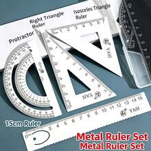 Metal Drawing Set For Middle And Elementary School Students, 4-Piece Set With Ruler, Triangle Ruler, Protractor, Wear-Resistant And Durable, Exam Drawing And Measurement Tool With Transparent Box - Sets - View 5