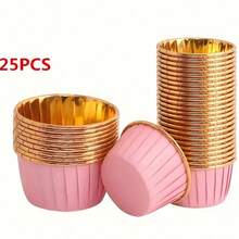 Rose Gold Rim Paper Cupcake Liners, Elegant Pleated Disposable Cake Cups, Easy-Release Grease-Proof Muffin Cups, Suitable For Baking Muffins, Cheesecakes And Brownies, Perfect For Christmas And Halloween - Pink - View 12