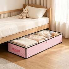 1/3-Pack Pink Striped Under-Bed Wardrobe Organizer And Storage Box, Foldable Under-Bed Storage Box, Multi-Purpose, For Storing Blankets, Skirts, Quilts, Pillows, Clothes And Other Items Under The Bed, Saving Space. - Pink Striped Bed - View 6