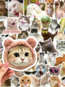 50pcs Funny And Cute Cat Meme Stickers - Sarcastic Expressive Humorous Cat Expression - Perfect For Laptops, Phone, Suitcases, Skateboards, Walls, Scrapbooking, Diary, For Halloween & Christmas Decorations - Multicolor - View 1