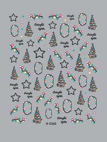 6pcs Lights Christmas Tree Snowflakes Christmas Nail Stickers Red Green Holly Snowman Letters Nail Decals Sliders Merry Christmas Cartoon Manicure Decorations - Multicolor - View 8