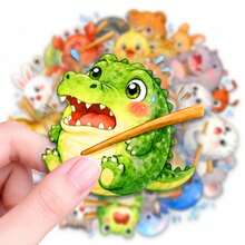 50pcs Fun Animal Chopstick Clip Doodle PET Stickers, Diverse Designs, Enhance Thinking And Creative Action Ability, Art Supplies, Children's Sticker Toys - Multicolor - View 4