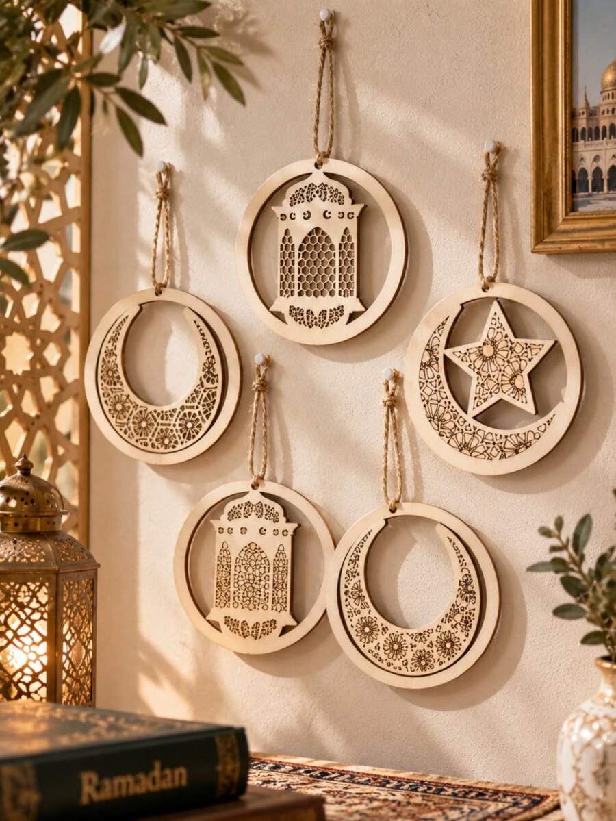 5pcs/Set Arabic Themed Hanging Pendant, Home Decoration Pendant, Holiday Party Background Decoration, Suitable For Porch, Bedroom, Wall, Holiday Party Decoration, Gift