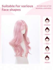 alicegarden 26-Inch Long Synthetic Wig Featuring A Natural Wavy Style In A A Stunning Pink. Designed With Bangs , This False Hairpiece Is Perfect For Ms Daily Party Cosplay Use, Offering A Natural And Natural Durable Wig Gift For Ladies. - Pink - View 2