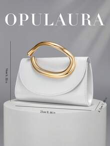 OpulAura 復古純色手拿包，百搭小手提包，時尚 PU 女款包，適合婚禮、派對、舞會、晚餐及其他場合 - 白色 - 查看 5