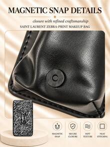 YSL Zebra Print Makeup Bag With Mirror, 12*6.5cm, Single Piece, Built-In Mirror, Lightweight And Portable, Perfect For Storing Cosmetics, Suitable For Daily Use And Travel Touch-Ups - Black and White - View 8