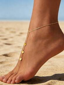 SYMFNY 1pc Minimalist 925 Sterling Silver Three Tiny Disc Charms Foot Anklet For Women Summer Beach Wedding Jewelry Gift - Yellow Gold - View 3