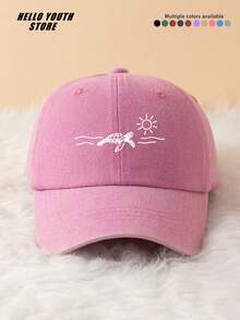 1pc Turtle Sunbathing Pattern Printed Unisex Baseball Cap, Soft Comfortable Vintage Washed Hat, Adjustable Sweat-Absorbing Sun Protection Hat, Casual Dad Hat Suitable For Daily Outfits, Vacation, Beach Outdoor Sports And Other Occasions, Great Gift For Yourself And Family Friends - A - View 12