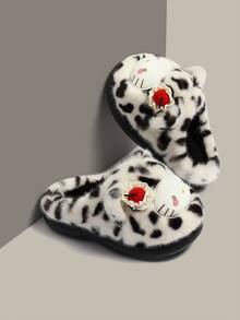 Sandal Rumah Wanita Hello Kitty Motif Kartun Kucing, Sandal Lembut Motif Leopard Acak, Sandal Selop Nyaman dan Datar untuk Kamar Tidur - Putih dan hitam - View 7