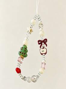 1pc Christmas Tree Apple Phone Chain INS Style CCD Beaded Chain Camera Lanyard Key Pendant - Multicolor - View 4