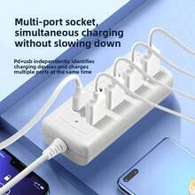 8 Port USB Fast Charging Station, 4 Type-C PD + 4 USB-A Multi-Port Power Hub (With Built-In Cables), Compact Desktop Charger, Space-Saving Charging Adapter, Can Charge Phones, Tablets And Other Electronic Devices Simultaneously - Multicolor - View 4
