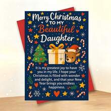 1 Card + 1 Envelope Cute Christmas Card, Reindeer & Gift Box Design "Merry Christmas, My Beautiful Daughter", Suitable For Family, Winter Holiday Celebration Style Card - Multicolor - View 8