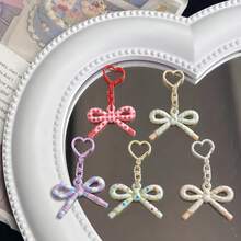 4/5/11pcs Cute Resin Bow Keychains, Colorful Plaid & Polka Dot Bow Bag Charms, Adorable Style Car Key Fobs, Sweet Fashionable Backpack Decor Gift, Suitable For Girls - Polka Dot Bow - View 12