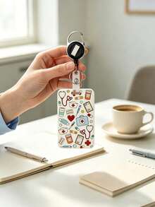 Medical Element Cartoon Card Holder Set, Pink Medical Pattern Acrylic ID Badge Holder, Comes With Retractable Clip And Long Lanyard, Nurse Student Employee Badge Storage Card Pouch, Anti-Loss Portable, Fresh Sweet Style, Suitable For Commuting, Work, Campus Use, Recommended Gift For Family, Friends, Colleagues - Multicolor - View 14