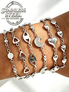1pc/Sweet Cool Hip-Hop Style Stainless Steel Hollow Lip Bracelet, Suitable For Women's Daily Commute, Cool Outfit Jewelry Gift - Multicolor - View 2