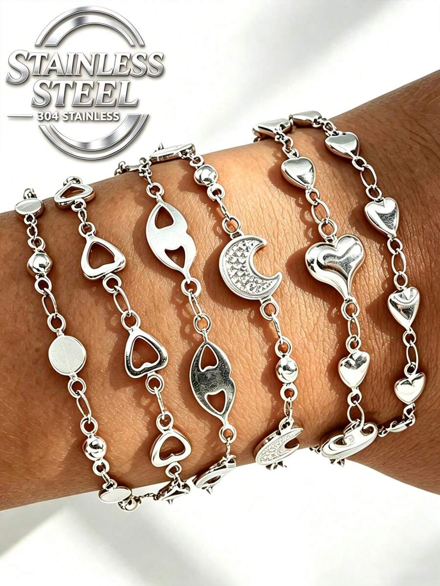 1pc/Sweet Cool Hip-Hop Style Stainless Steel Hollow Lip Bracelet, Suitable For Women's Daily Commute, Cool Outfit Jewelry Gift
