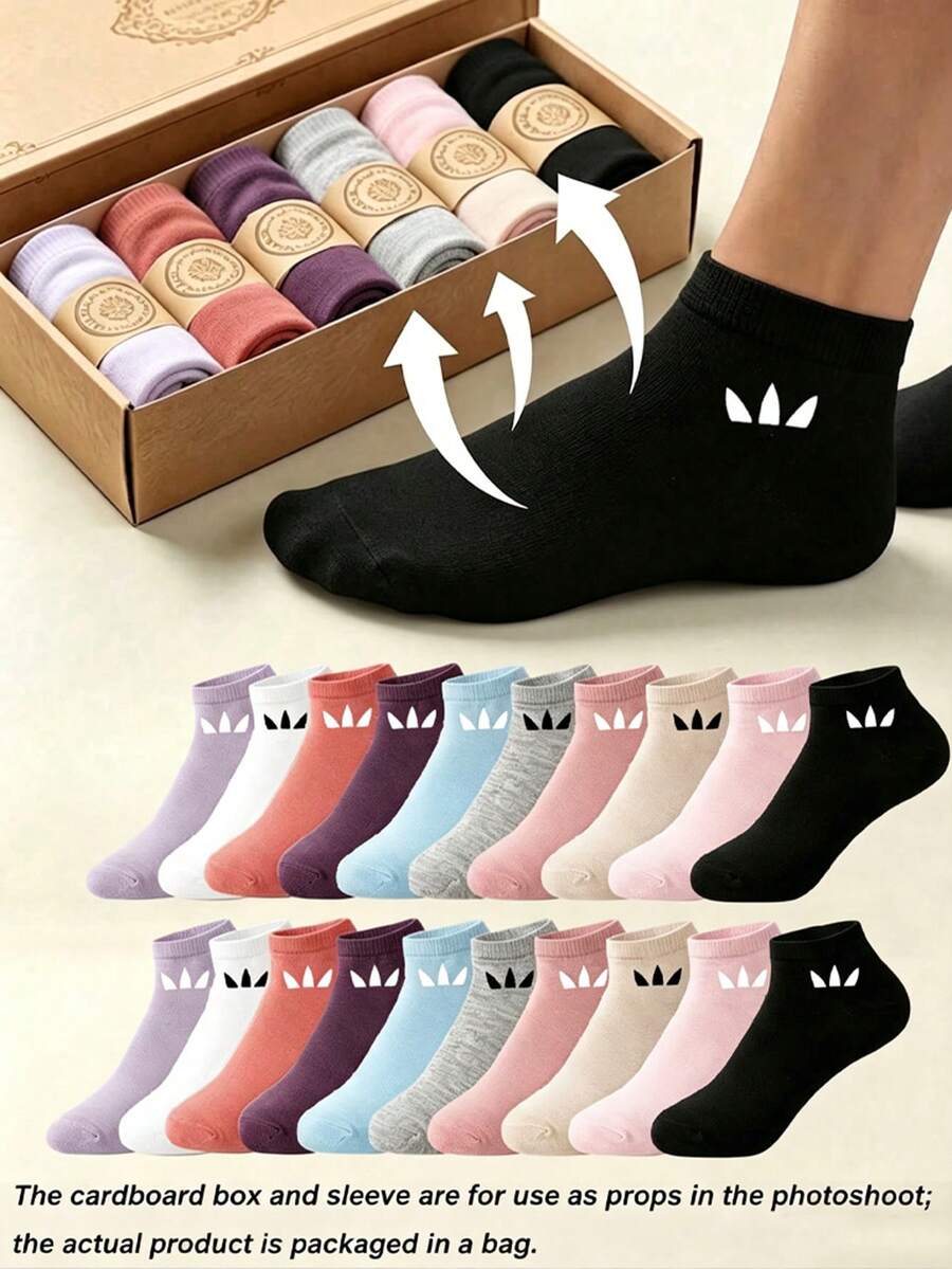 20 Pairs Women Solid Color Boat Socks, Sweet Absorbent Breathable Invisible Socks, Suitable For Daily Wear, Sports, School Style, All Seasons, Random Colors, Optional 1 Pair/10 Pairs/20 Pairs - Multicolor - View 1